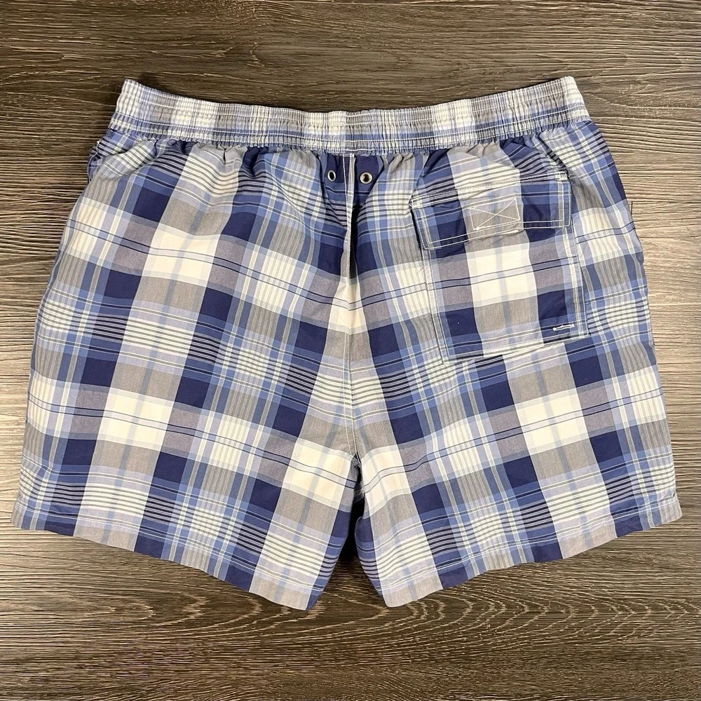 Polo Ralph Lauren Mens Swim Shorts Trunks Blue Plaid‎ XL Lined Resortwear Beach